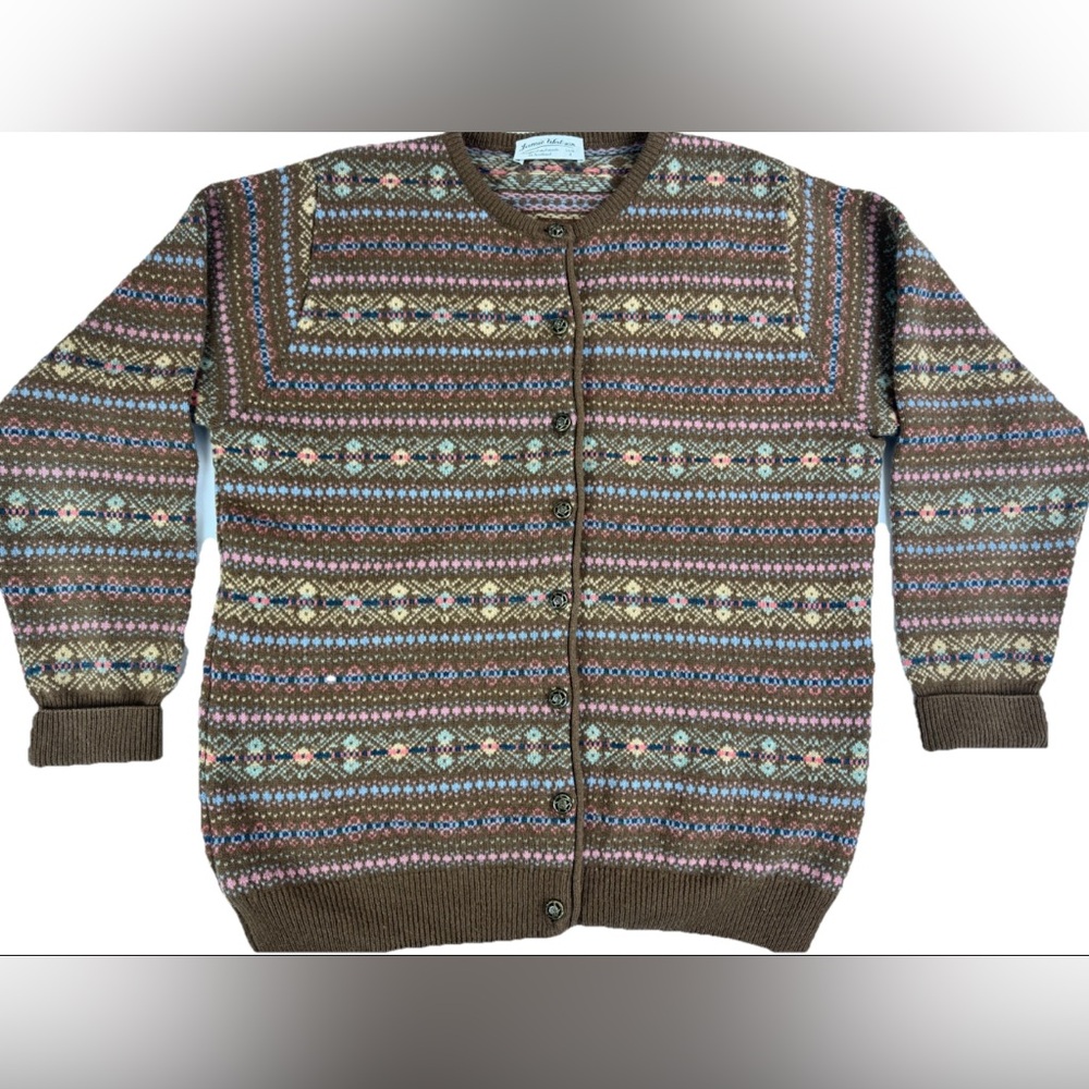 Vintage Jamie Watson Women Lambswool Fair Isle Cardigan UK Size 4 Knit Scotland